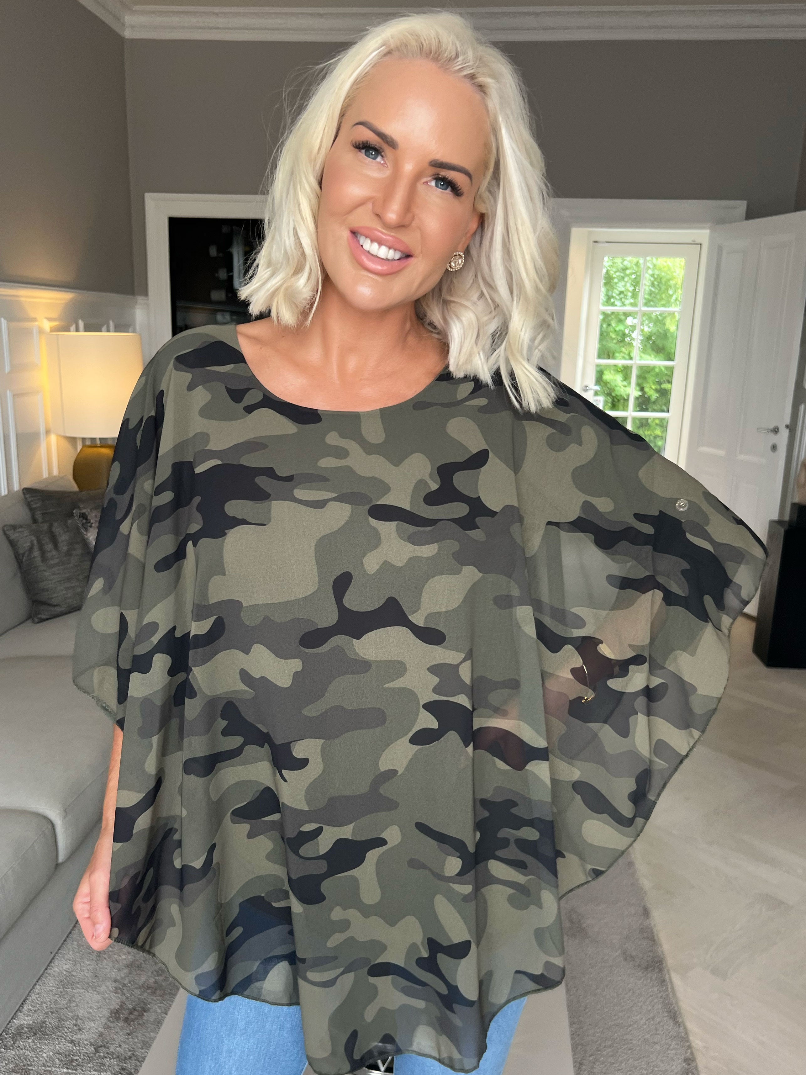 Kenya Camo Shirt - Tunika med camouflageprint i chiffon